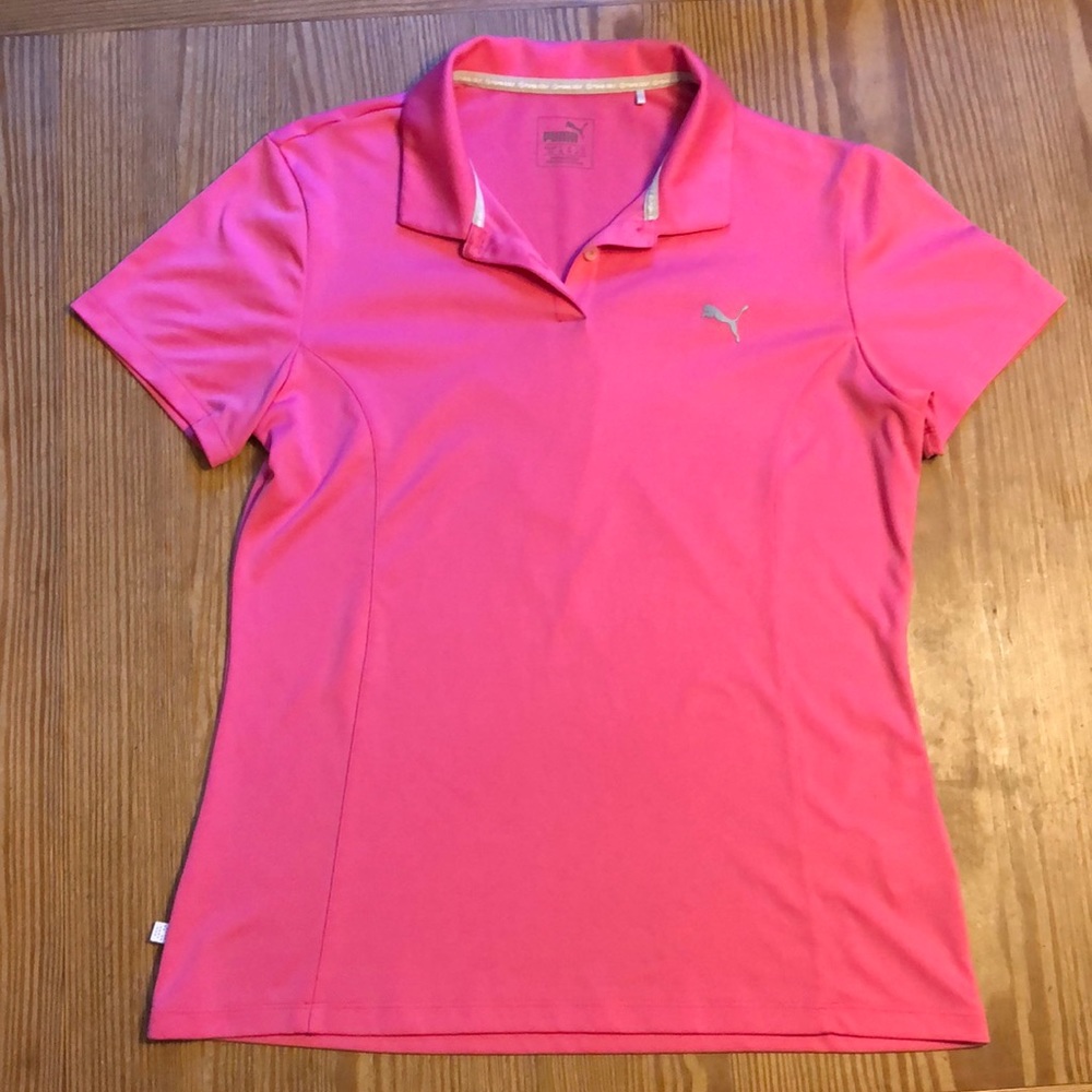 Puma ladies golf shirt. Pink, Large.